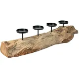 Formano Adventskranz 4-flammig massiv Teakholz & Metall 70x20x16cm Kerzenständer- rustikaler Tischleuchter für Stumpenkerzen, handgefertigte Weihnachtsdeko, 70x20x16 cm, edles Unikat