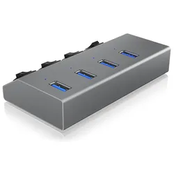 ICY BOX IB-HUB1405 - USB 3.2 Gen 1 (3.1 Gen 1) Type-B - USB 3.2 Gen 1 (3.1 Gen 1) Type-A - 5000 Mbit/s - Anthrazit - Aluminium - Aktivität - Leistung