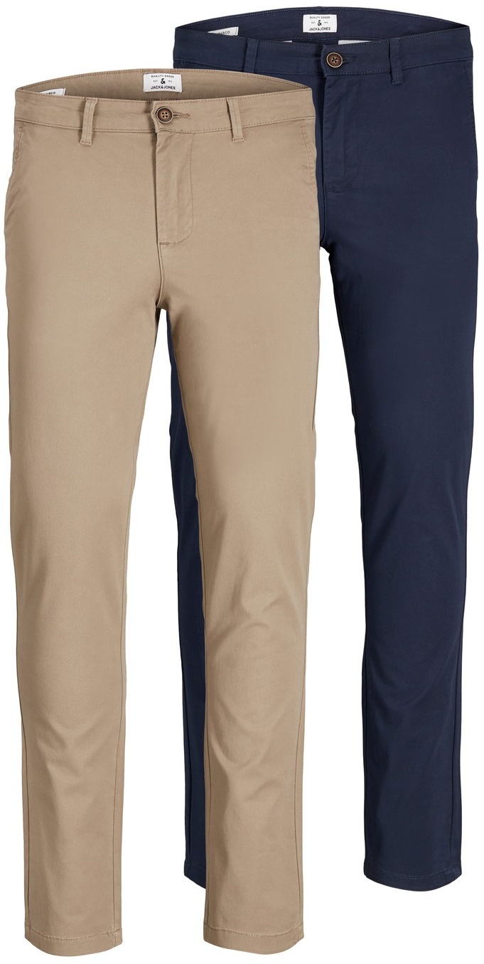 Jack & Jones Herren Chino Hose JJIMARCO JJDAVE AK - Slim Fit 2er Pack Slim Fit Beige Navy Blazer 12180705 Tiefer Bund Reißverschluss W 36 L 36