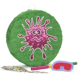Lumaland Pinata Set zum Befüllen inkl. Schläger & Augenbinde | "Beat The Virus" ideal für Geburtstag & Feier | Piñata inkl. 50g buntes Konfetti | Individuell befüllbar [50x50x15 cm]