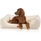 Knuffelwuff orthopädisches Hundebett aus Cord mit Handwebcharakter Nunavut M-L 85 x 63cm Beige - Abnehmbarer Bezug - waschbar - für große, mittelgroße und kleine Hunde