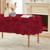 Schneeflocke Tischdecke Abwaschbar Oval, Gartentischdecke für Outdoor Dunkle Muster, Tischdecke Rot Wasserabweisend, Tischtuch für Küche, Restaurant, Hochzeit, Bankett (135x220 cm) A159