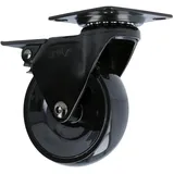 MS Beschläge Design-Lenkrolle Polyurethan Möbelrolle mit Feststellbremse Möbeltransportrolle Schwarz Hartbodenrolle Anschraubplatte kugelgelagert (Ø 75mm, 1)