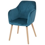 MCW Esszimmerstuhl Vaasa T381, Stuhl Küchenstuhl, Retro 50er Jahre Design ~ Samt, petrol-blau, helle Beine