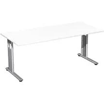 Geramöbel Flex Schreibtisch weiß rechteckig, C-Fuß-Gestell silber 180,0 x 80,0 cm