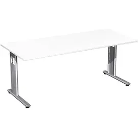 Geramöbel Flex Schreibtisch weiß rechteckig, C-Fuß-Gestell silber 180,0 x 80,0 cm