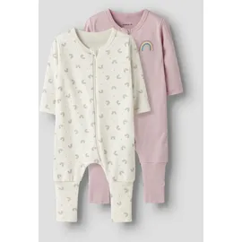 NAME IT Schlafanzug NAME IT "NBFNIGHTSUIT 2P ZIP FF JET RAINBOW NOOS", Jungen, Gr. 68, lila (jet stream pack:w, burnished lila), Jersey, Obermaterial: 100% Baumwolle, bedruckt, regular fit normal, Rundhals, eingefasste Kante, Homewear-Sets Schlafanzug