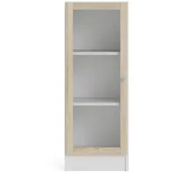 Base Regal 1 Glastür weiss, Eiche Struktur Dekor.