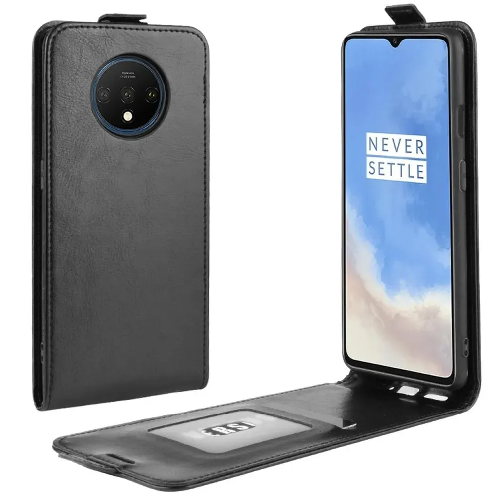 Flip Case Handyhülle für OnePlus 7T Vertikal Schutzhülle Tasche Cover Schwarz Bumper Smartphone Kartensteckplatz-Kreditkarte-Geldscheine EC-Karte Bank-Karte