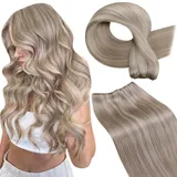 LaaVoo Echthaar Tressen Zum Einnähen Blond Extensions Tressen Echthaar Remy Menschliches Haar Blond 50cm Haarverlängerung Echthaar Aschblond Highlight Platinblond 100g #P19/60