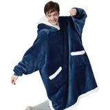 BEDSURE Hoodie Decke mit Ärmeln und Kapuze - Kuscheldecke mit Ärmeln Sherpa Kuschelpullover Damen als Geschenke für Frauen, Blau, 110x90cm - Oversize