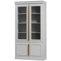 Vintage Wohnzimmervitrinenschrank in Hellgrau 110x215x44 cm