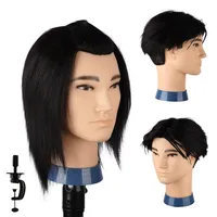 DaizySight Mann Frisierkopf 100% Echthaar, Frisurenkopf Männlicher Haarschnitt Übungskopf mit Haar, Friseur Kopf Mannequin Head Puppenkopf mit Tischklemme (Schwarz, 35 cm)