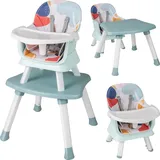COSTWAY 6-in-1 Babyhochstuhl, Kinderhochstuhl mit Sicherheitsgurt & abnehmbares Tablett, Babystuhl Kombihochstuhl, Bunt - Bunt