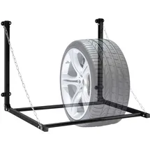 Relaxdays Reifenregal Wandmontage, für 4 Reifen, Teleskop Reifenhalter Wandhalterung, bis 90kg, klappbar, Stahl, schwarz