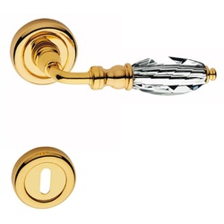Casa Padrino Luxus Türklinken Set Gold 13 x H. 5 cm - Messing Türgriffe mit Swarovski Kristallglas