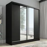 mebloland Schwebetürenschrank, 2-türig Schrank mit Spiegel DUO 200 (Weiß, Schwarz, Somona) - Schwarz