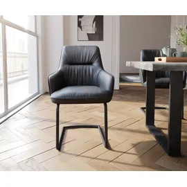 DeLife Freischwinger Zelia-Flex mit Armlehnen Echt-Leder Schwarz Freischwinger rund Schwarz Taschenfederkern,