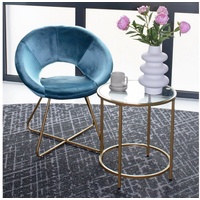 Home Deluxe Stuhl Samtstuhl SELESA mit Beistelltisch MASEI, Esszimmerstuhl Stuhl Samtstuhl Samt Beistelltisch Tisch Couchtisch blau