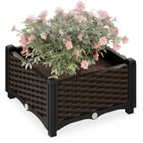Relaxdays Pflanzkübel, Rattan-Optik, HBT: 23x40x40 cm, Garten, Balkon & Terrasse, Blumenkübel mit Wasserspeicher, braun