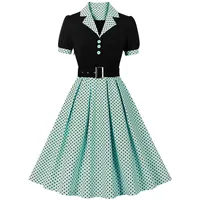 Frauen Vintage Kleid Damen 50er 60er A Linie Rockabilly Kleider Damen Cocktail Party Swing Kostüm Kleider Damen Hausfrau Plissee Kleid 1950er Jahre Polka Dot Kleid Gürtel Freizeitkleid, BK2, Small - S