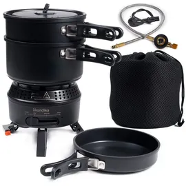 Skandika Campingkocher Rask - Camping Kocher Hybrid - 2 in 1 Betrieb mit Strom oder Gas schwarz No Size