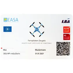 EU Drohnenführerschein (A1/A3, A2,) als Plastikkarte / Checkkarte