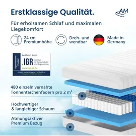 AM Qualitätsmatratzen Premium 7-Zonen Taschenfederkernmatratze 140 x 190 cm H3