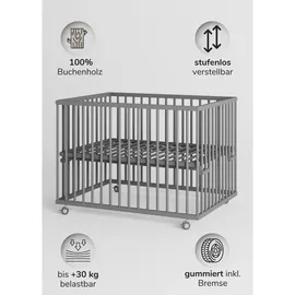 Sämann Laufgitter mit Lattenrost & Matratze SleepPlus - grau - Premium | Gr.: 75x100 cm Babymöbel, Laufstall Baby