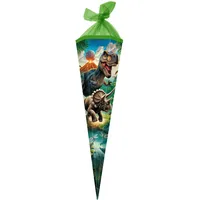 Goldbuch Schultüte 85 cm Vulkan, Zuckertüte 6-eckig, Geschenktüte mit Dinosaurier-Motiv, Geschenkverpackung aus Lackkarton, Einschulungstüte mit Netzverschluss, ca. 85 x 24 x 20 cm, bunt