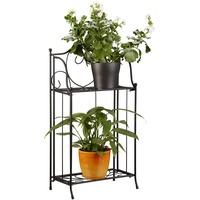 Relaxdays Blumenregal Metall 2-stöckig für Topfpflanzen, Balkon-Deko draußen, stehend HxBxT: 64,5 x 33,5 x 18cm, schwarz