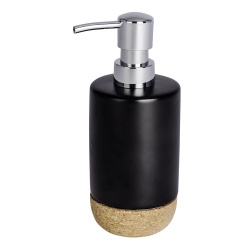 WENKO Corc Seifenspender, 360 ml, Nachfüllbarer Pumpspender ideal für Bad, Küche und Gäste-WC, Farbe: Schwarz/ Braun