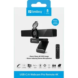 Sandberg USB-C/A Webcam Pro Remote 4K Schwarz