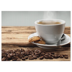 Schaum-Badematte Heiße Tasse Kaffee mit Kaffeebohnen Wallario, Höhe 5.5 mm, rutschhemmend, geeignet für Fußbodenheizungen, Polymer-Schaum, rechteckig braun rechteckig – 65 cm x 90 cm x 5.5 mm