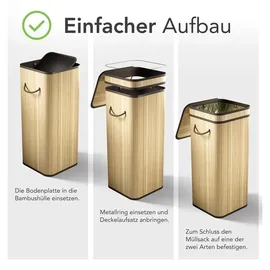new habitat Gelber Sack Ständer aus Bambus I 80L Gelber Sack Behälter mit geruchsdichtem Deckel - Gelb