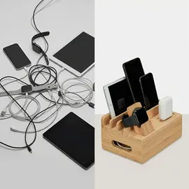 Relaxdays Ladestation, für Apple Watch, Bambus, HxBxT 11 x 17 x 13 cm, Handystation, Tablethalter, Uhrenständer, natur