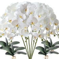 FagusHome 6 Stück künstliche Phalaenopsis Orchideen Blumen Weiß mit 4 Bündeln Künstliche Orchidee Blätter für Deko