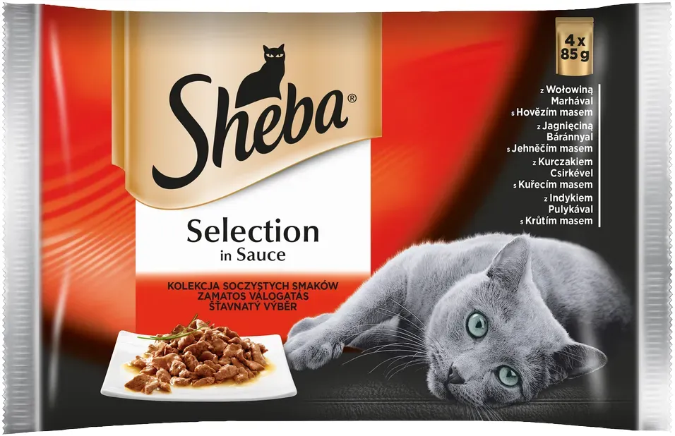 SHEBA Beutel 4x85g Selection in Sauce (mit Rindfleisch, Lamm, Huhn, Truthahn)