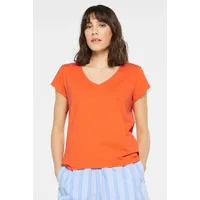 V-Shirt SENSES.THE LABEL, Damen, Gr. 3XL, iconic orange, Single Jersey, Material: 100% Baumwolle, Strukturmuster, regular fit kurz, V-Ausschnitt, eingesetzt gerader Abschluss, Shirts, aus Baumwolle