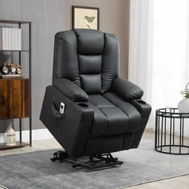 Homcom Massagesessel Kunstleder 98 x 102 x 90 cm Schwarz elektrisch mit Aufstehhilfe und Fernbedienung