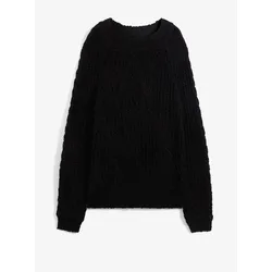bonprix Wollpullover mit Zopfmuster, schwarz, 44/46 (L), Wolle
