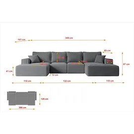 altdecor Ecksofa Cord 6-Sitzer Dunkelgrau