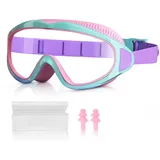 Taucherbrille Kinder 180° Panorama Tauchmaske, Anti-Fog Schwimmbrille mit Nasenschutz, Verstellbares Anti-Leck Tauchmaske Kinder, Schnorchelmaske Kinder für Männlich Weiblich