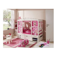 TICAA Hausbett Lio 80 x 160 cm inkl. 3 Funktionsschubkästen, Matratze und Rollrost Kiefer massiv weiß horse-pink