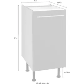 OPTIFIT Unterschrank Bern 40 cm breit, mit 1 Tür mit höhenverstellbaren Füßen, mit Metallgriff grau
