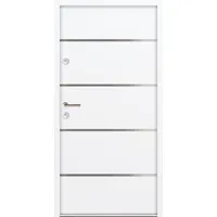 Krongart Stahl-Nebeneingangstür ATU68 Modell 02 mit 4 Streifen DIN links - nach innen öffnend Weiß (Dekor-Folie) 1100 mm x 2070 mm