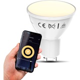 B.K.Licht - Smart Home LED Lampe GU10 smart via App- und Sprachsteuerung, warmweiße Lichtfarbe, 5,5 Watt, 350 Lumen, LED Glühbirne, LED Leuchtmittel, LED Birne, Glühlampen, Smart Bulb, 5x5,6 cm, Weiß