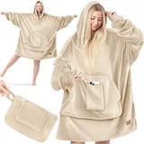 Kesser KESSER® Hoodie Decke Kuscheldecke mit Ärmeln Deckenpullover Vielseitig Tragbare Decke zum Anziehen für Damen & Herren, Sweatshirt Warm Kuschelpullover Erwachsene weich Ärmeldecke Oversize