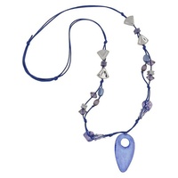 Gallay Perlenkette Kunststoffperlen blau transparent silberfarben Faustkeil Kordel blau 90cm blau