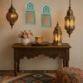 Marrakesch Orient & Mediterran Interior 2er Set Wandspiegel Mukana Türkis H 22cm × B 10cm × T 3cm - Boho